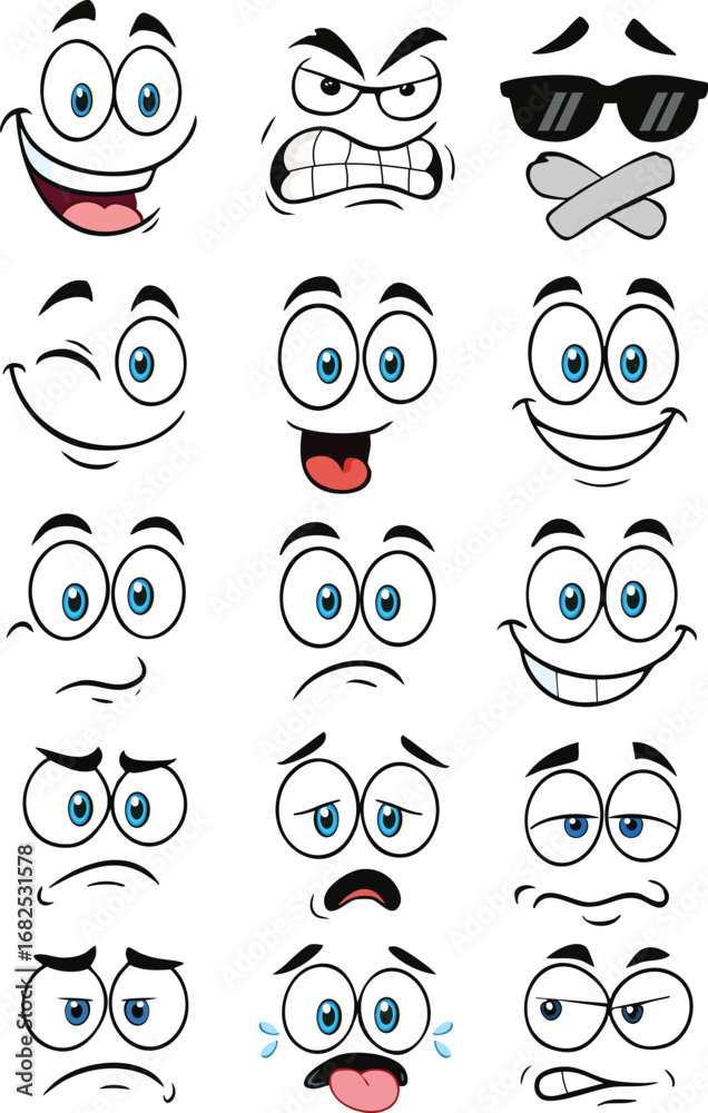 Fototapeta premium Cartoon Faces Expressions Set Collection for Animation