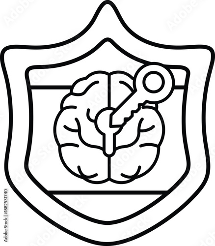 A shield with a key and a brain on it