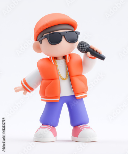 Man wearing sunglasses holding a microphone