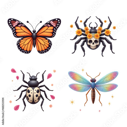 Black Cartoon Spider with Decorative Festival Symbols