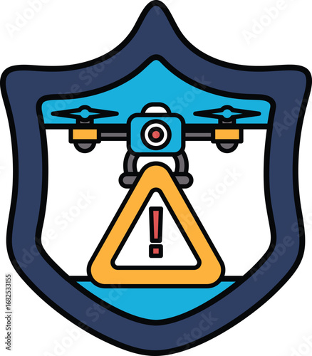 A black and white drawing of a shield with a red triangle on it