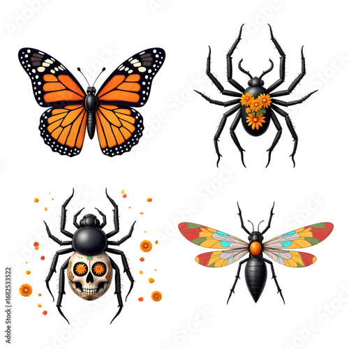 Cartoon Monarch Butterfly with Colorful Festival Wings