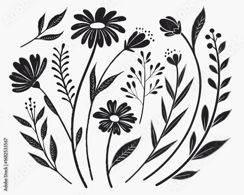 Black Silhouette Floral Arrangement With Daisy Flowers