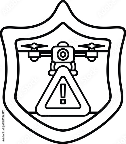 A black and white drawing of a shield with a red triangle on it