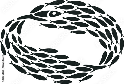 A school of fish forms a mesmerizing yin yang symbol, showcasing unity and balance in nature.