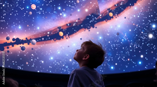 Child Marveling at a Planetarium Show: Awe-Inspiring Space Experience
