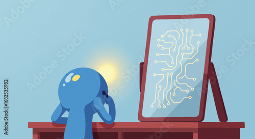 Technological Self-Reflection Digital Identity Artificial Intelligence Concept
