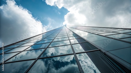 Wallpaper Mural Looking up at a glass skyscraper reflecting clouds and sky in its windows building architecture Torontodigital.ca