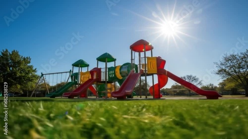 Wallpaper Mural Vibrant playground equipment under clear sky for childhood recreation and fun Torontodigital.ca