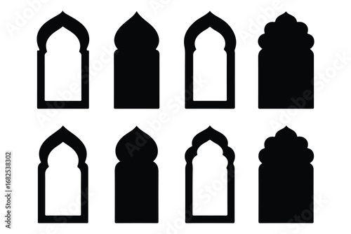 Islamic arch window shapes collection for mosque, arabic architecture, ornament, and cultural design