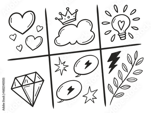 Tic Tac Toe Grid With Doodle Icons game hearts