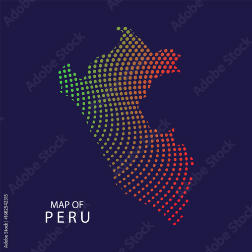 Creative style vector map of Peru. Simple dotted line art Peru map abstract vector illustration isolated on dark background - EPS 10