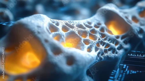 Detailed osteoporotic bone structure illuminated by warm light rich porous and brittle textures