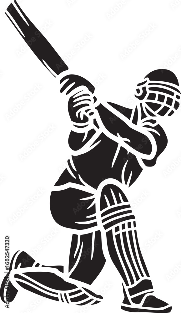 Fototapeta premium Cricket Player Silhouette – Action Pose Icon for Sportsmanship, Skill, and Athletic Motion Concepts