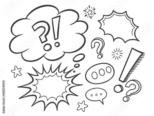 Assorted Comic Speech Bubbles with Question Marks and Exclamation Marks on White cartoon dialogue