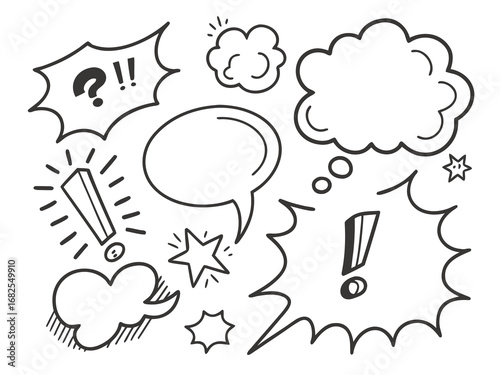Collection of Comic Speech Bubbles with Punctuation and Stars thought bubble cartoon