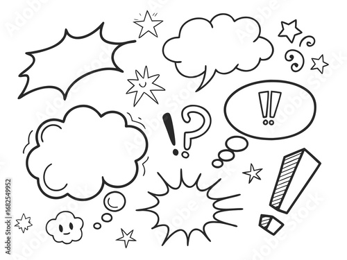 Doodle Speech Bubbles and Punctuation Marks on White Background cartoon dialogue