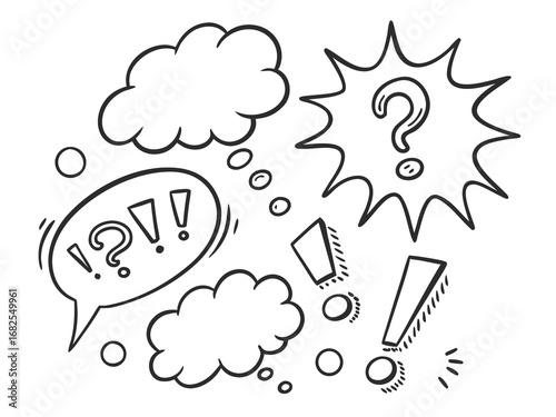 Comic Book Style Speech Bubbles with Punctuation and Question Marks cartoon drawing