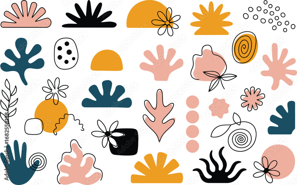 Abstract Sun Plant  Hand Shapes Modern Design Elements