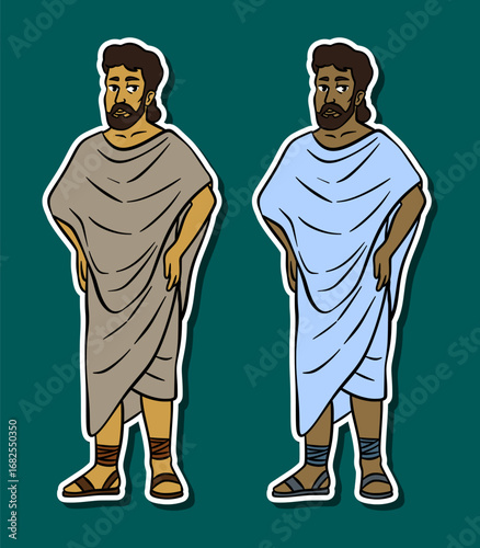 Ancient Greek philosopher in toga robe sticker illustration