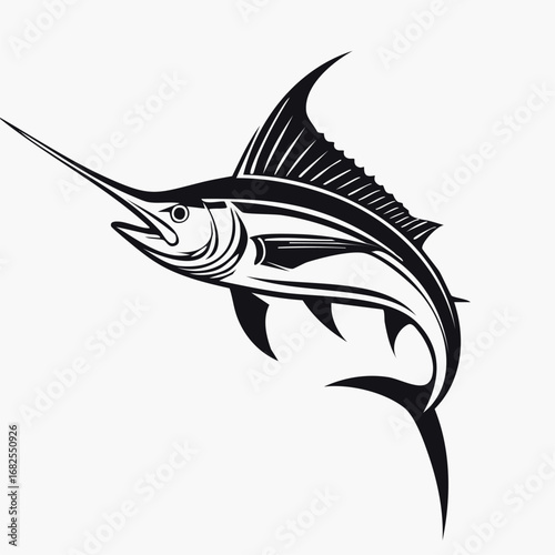 Swordfish Fish Animal Vector Logo in Black and White, Minimalist and Simple Design, Perfect for Wildlife Branding, Nature Illustration, and Unique Animal Identity
