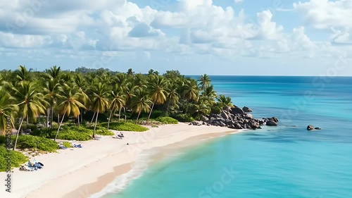 Aerial View of Tropical Beach Palm Trees and Turquoise Waters