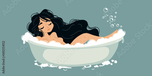 vector illustration relaxing woman taking foam bath