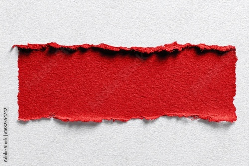 a torn piece of red fabric against white background