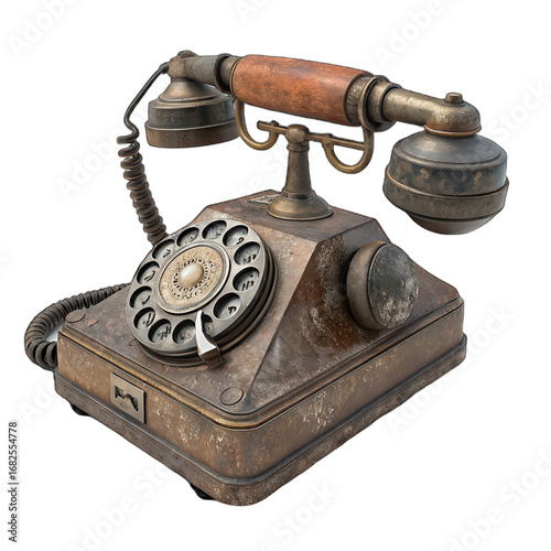 Old desk phone front view isolated png transparent image vintage telephone old-fashioned communication device retro stationary phone classic design transparent background