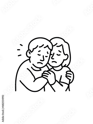 Sad man and woman hugging