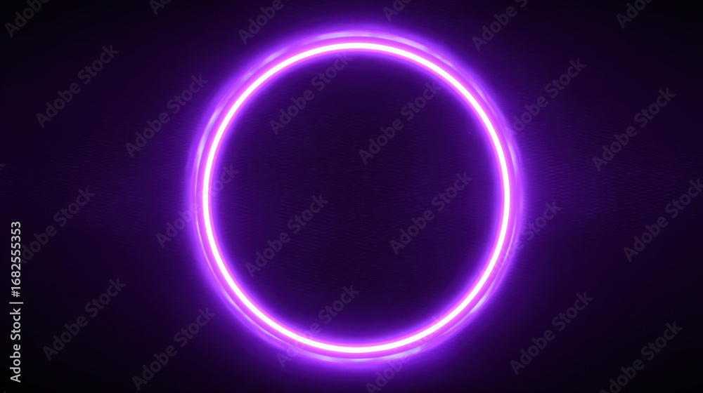 Obraz premium Glowing purple circle radiates light against dark background, creating vibrant and modern aesthetic. This design evokes sense of energy and creativity, perfect for digital art or technology themes