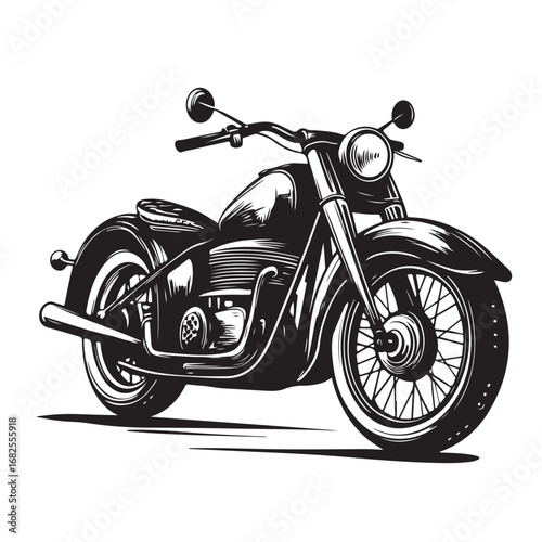 Vintage motorcycle silhouette vector illustration, classic bike design, retro motorbike, old-fashioned motorcycle, transport, vehicle, freedom, adventure, travel icon.