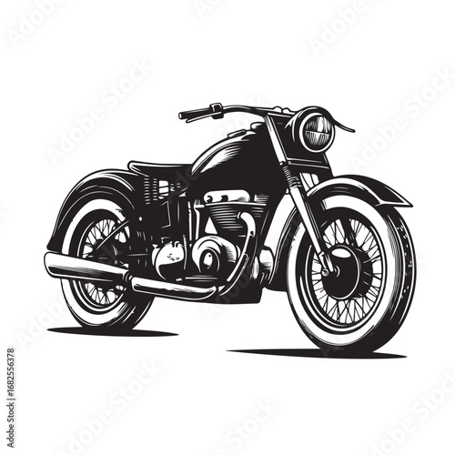 Vintage motorcycle silhouette vector illustration, classic bike design, retro motorbike, old-fashioned motorcycle, transport, vehicle, freedom, adventure, travel icon.