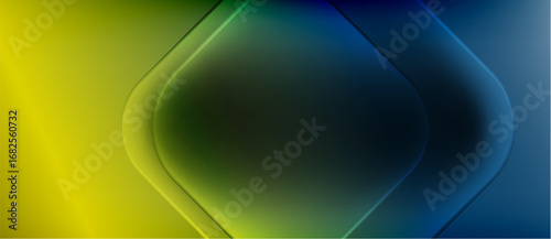 Abstract gradient background. Yellow transitions to green, then blue. Rounded shapes create layered effect, modern design.
