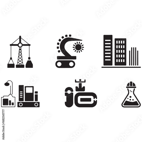 Vector business and industry icons set collection with money, car, building, and finance symbols illustration