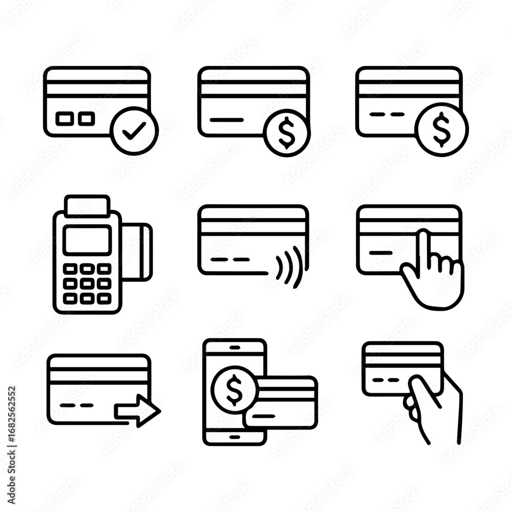 Obraz premium Simple Line Art Illustrations of Modern Payment Methods.