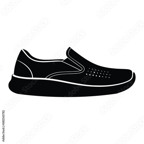 Breathable Lightweight Casual Slip-On Shoes Silhouette, Vector, Illustration, Outline, Line Art, Icon, White Background.