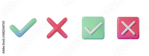 3d emoji check mark and cross mark button icon illustration design