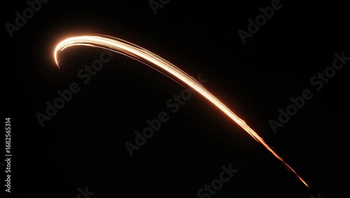 Abstract light trail, curving arc on black