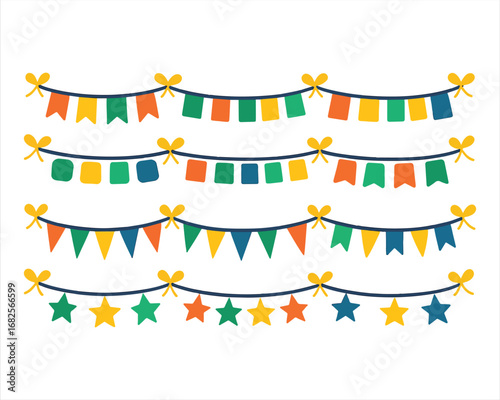 Multicolored bright buntings garlands isolated
