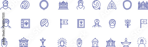 guru nanak editable line icon set collection. religion, sikhism, guru, spiritual icons. vector illustrations