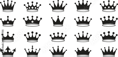 Royal Crown Silhouette Set – Luxury King and Queen Tiara Vector Collection