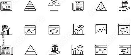 marketing editable line icon set collection. promotion, strategy, advertising, campaign icons. vector illustrations