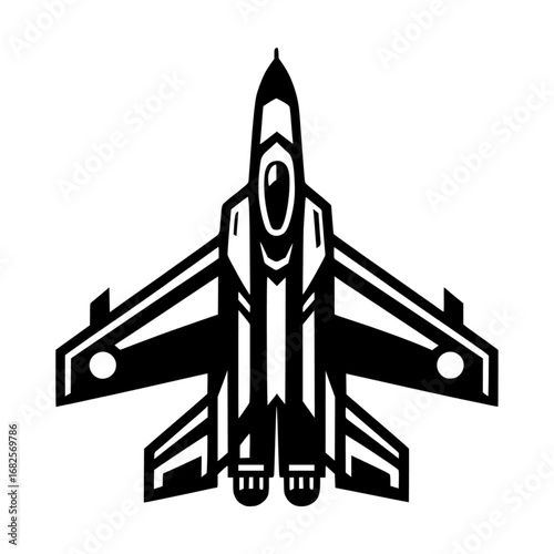 Fighter Jet  black vector icon with transparent background 