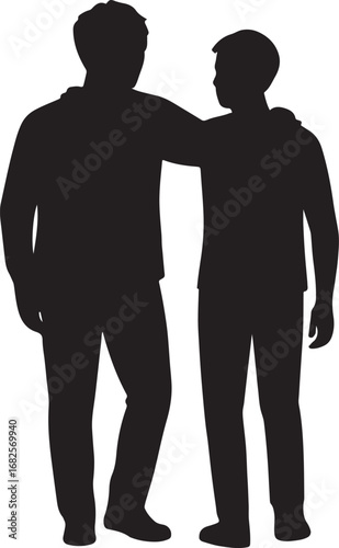 Two men standing together with one arm around the other Friendship Silhouette Vector Two Men Standing Together with Arm Around Shoulder Icon