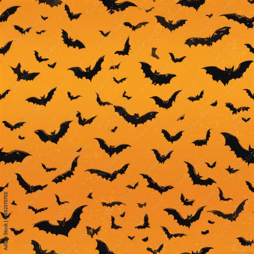 Fototapeta premium Pattern of black bats on an orange background.