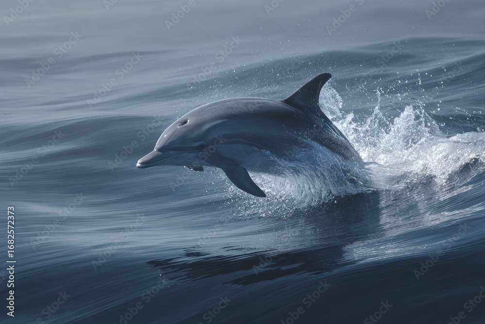 Fototapeta premium Dolphin Porpoise. Oceanic Mammal Jumping out of Sea Water to Grab Air