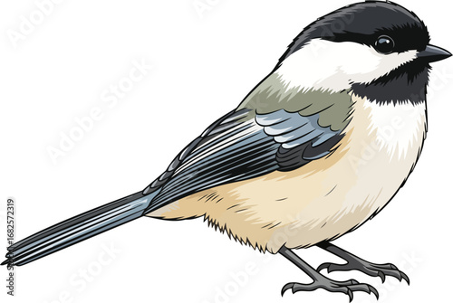 charming blackcapped chickadee a tiny songbird portrait, detailed avian illustration, isolated on transparent background