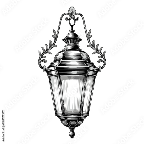 Elegant Hand Drawn Street Lamp Illustration with Intricate Metalwork and Decorative Details for Urban Design and Vintage Charm