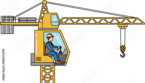 construction worker operating a tower crane high above, building the future, isolated on transparent background